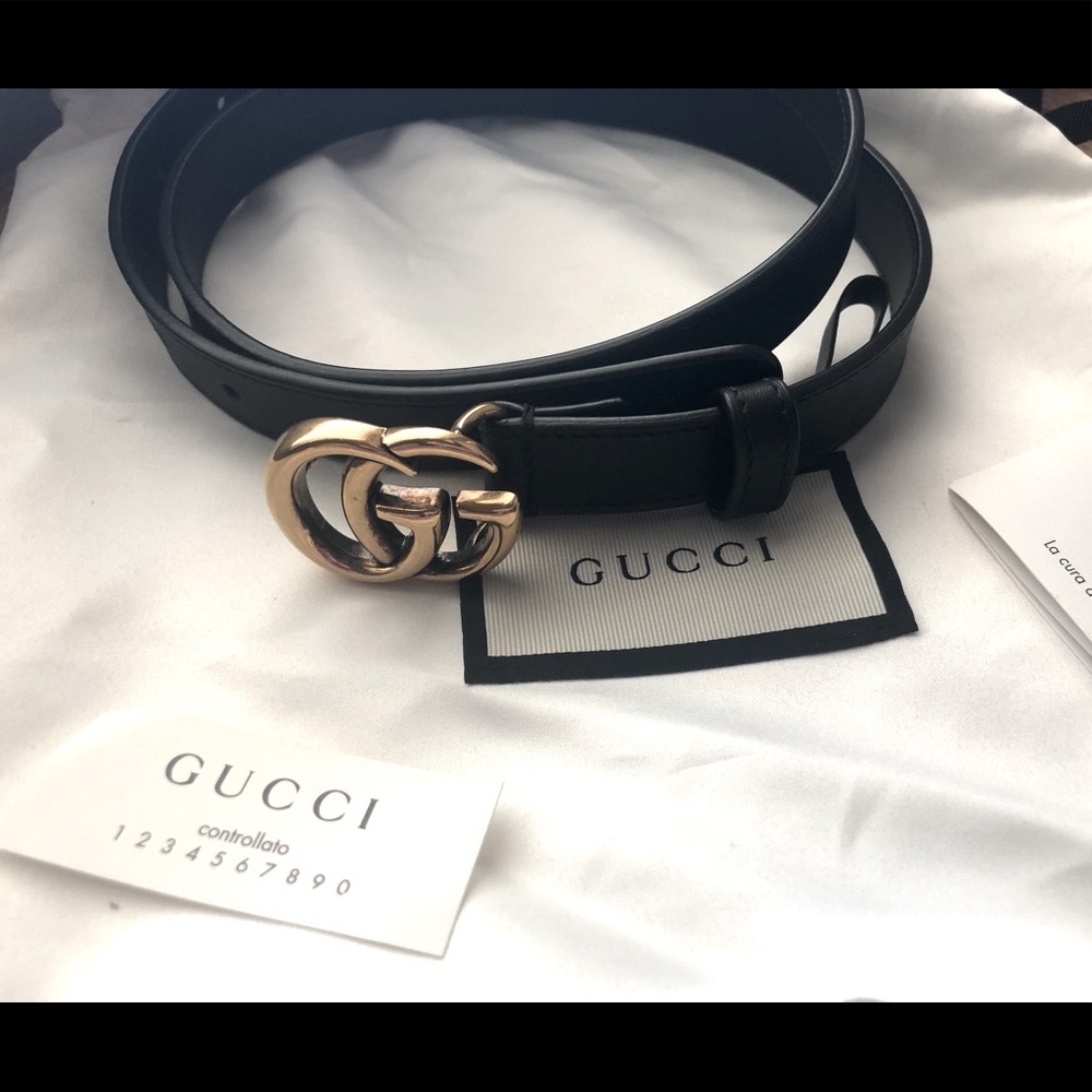 Authentic Gucci Black Thin Marmont Belt
